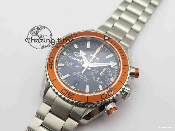 0110 Sophisticated Planet Ocean Master Chronometer Chrono SS OM 1:1 Best Edition Orange On SS Bracelet A 8156